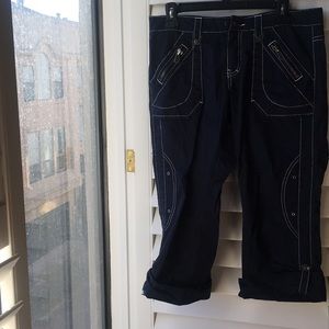 Blue cotton snap up bottom pants w/white stitching